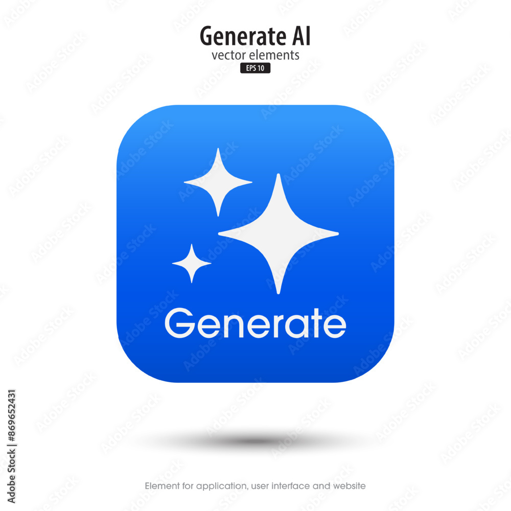 Poster Generate AI. 3d button minimal modern. AI enters by command prompt to generate ideas. 3d blue icon design style for Apps, Websites, Interfaces, and mobile apps. UI UX design, Vector illustration.