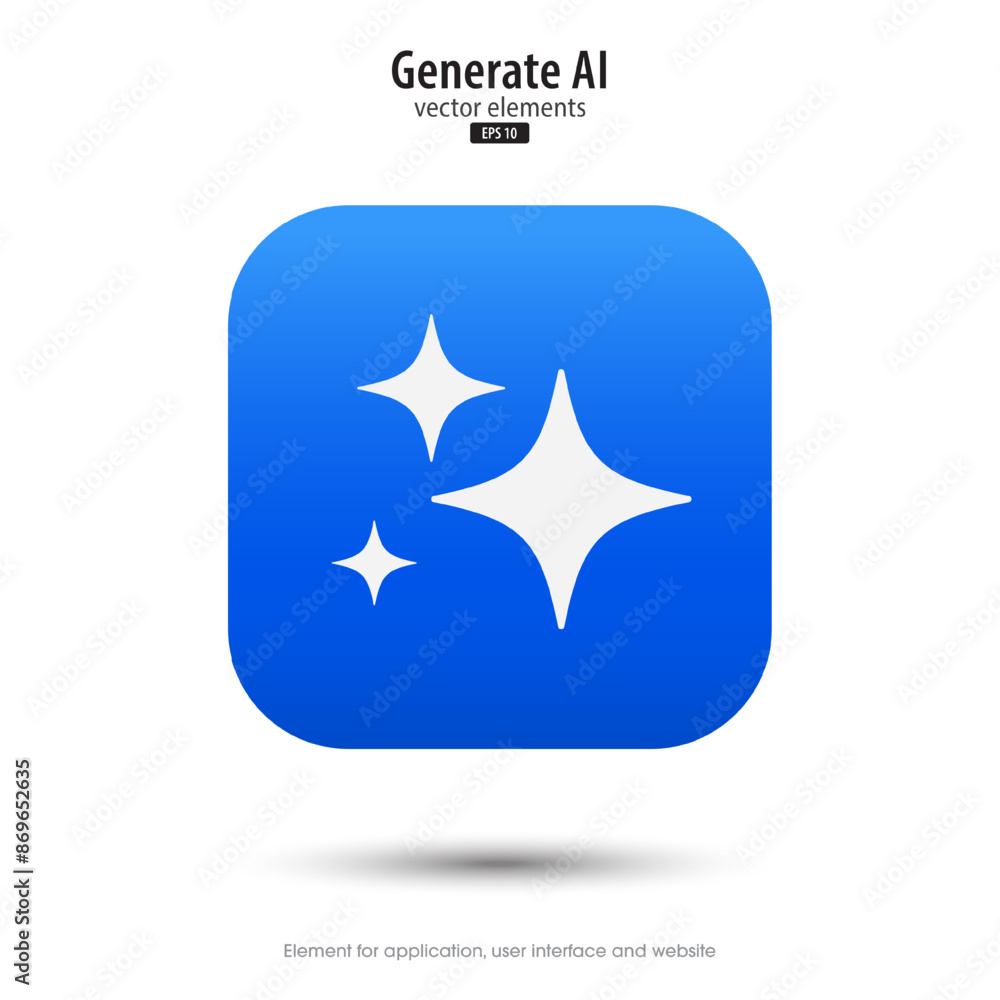 Poster Generate AI. 3d button minimal modern. AI enters by command prompt to generate ideas. 3d blue icon design style for Apps, Websites, Interfaces, and mobile apps. UI UX design, Vector illustration.