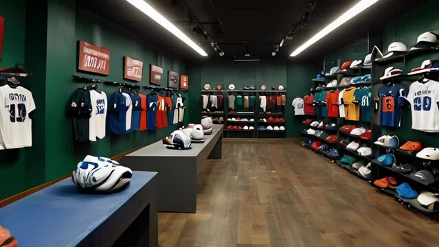 Sports Apparel Store with Jerseys, Hats, and Helmets