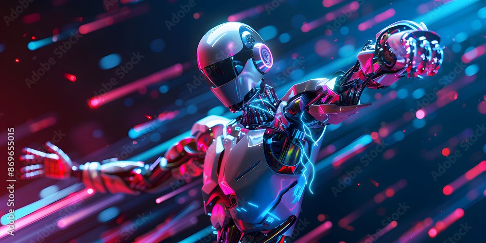 Aufkleber robot or cyborg dabbing on the party. andoid in dab pose. cybernetic man with artificial inlligence 