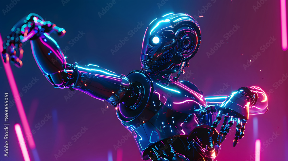 Poster robot or cyborg dabbing on the party. andoid in dab pose. cybernetic man with artificial inlligence 