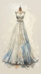 Elegant wedding dress with lace details, displayed on mannequin. Perfect for bridal styling, wedding planning, and fashion design inspiration.