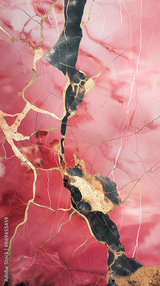 Poster Pink marble texture showing gold veins creating abstract pattern