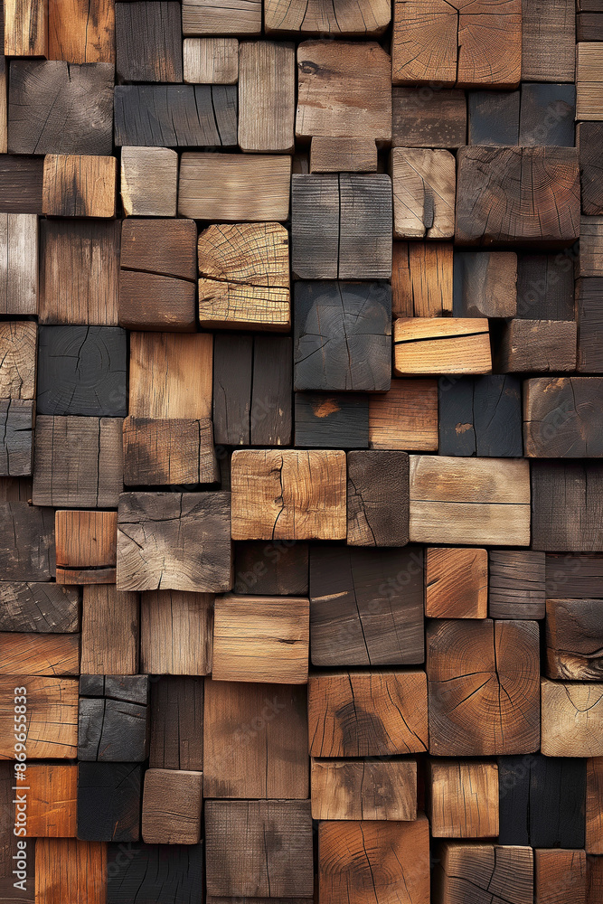 Aufkleber decorative wooden panel forming geometric pattern with its grain