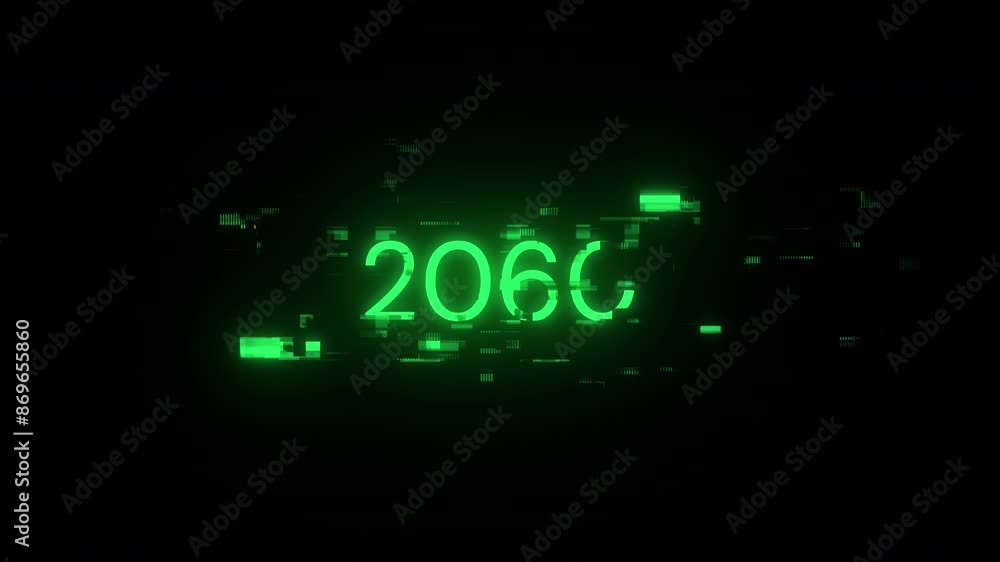 Poster 2060 text with screen effects of technological failures. spectacular screen glitch with various kind
