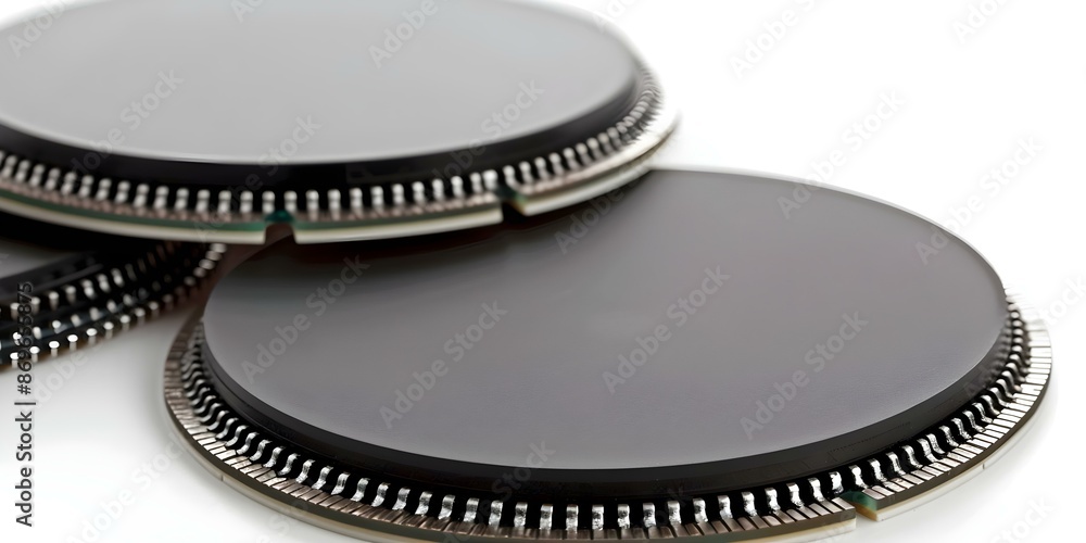 Poster silicon wafer featuring processor cores on a white background. concept silicon wafer, processor core