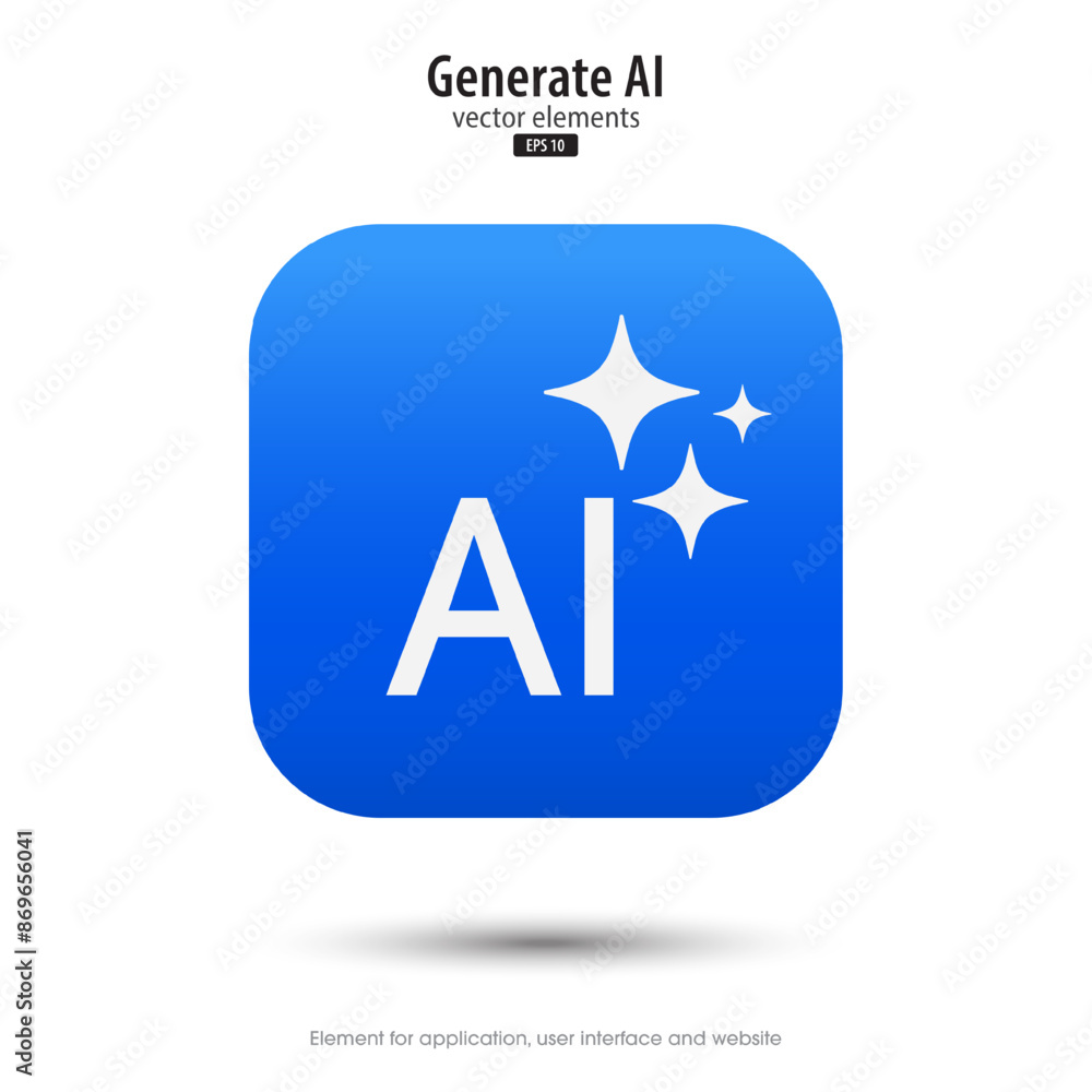 Poster Generate AI. 3d button minimal modern. AI enters by command prompt to generate ideas. 3d blue icon design style for Apps, Websites, Interfaces, and mobile apps. UI UX design, Vector illustration.