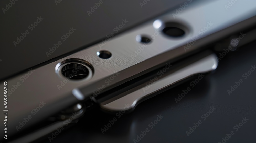 Poster a detailed macro shot of the hinge on a foldable phone highlighting the durable materials and precis