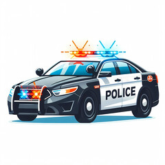Black police car modern vector illustration isolated on a white background