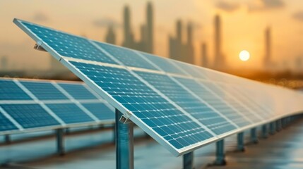 Fototapeta premium Rooftop solar systems transforming urban landscapes with efficient solar panels and groundbreaking photovoltaic innovation.
