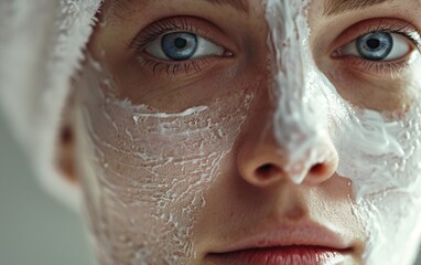 Beautiful woman's face covered with a cosmetic mask. Skin care, beauty, spa treatments, facial hygiene concept. Ai generative