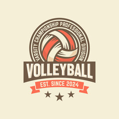 Vintage Volleyball logo icon design, sports badge template. Vector illustration