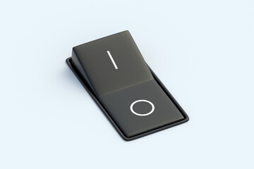 Rocker switch on gray background. Electrical component. Plastic toggle. Power button. 3d render