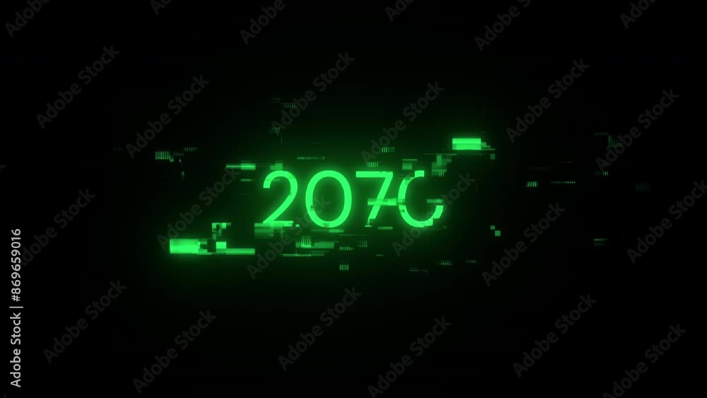 Poster 2070 text with screen effects of technological failures. spectacular screen glitch with various kind