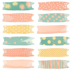 A set of colorful tape with dots and stripes