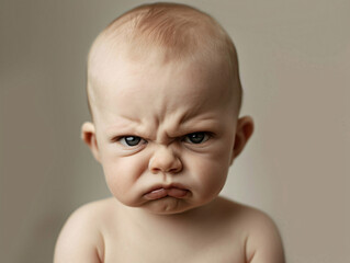 Portrait of a dissatisfied Caucasian baby boy. 