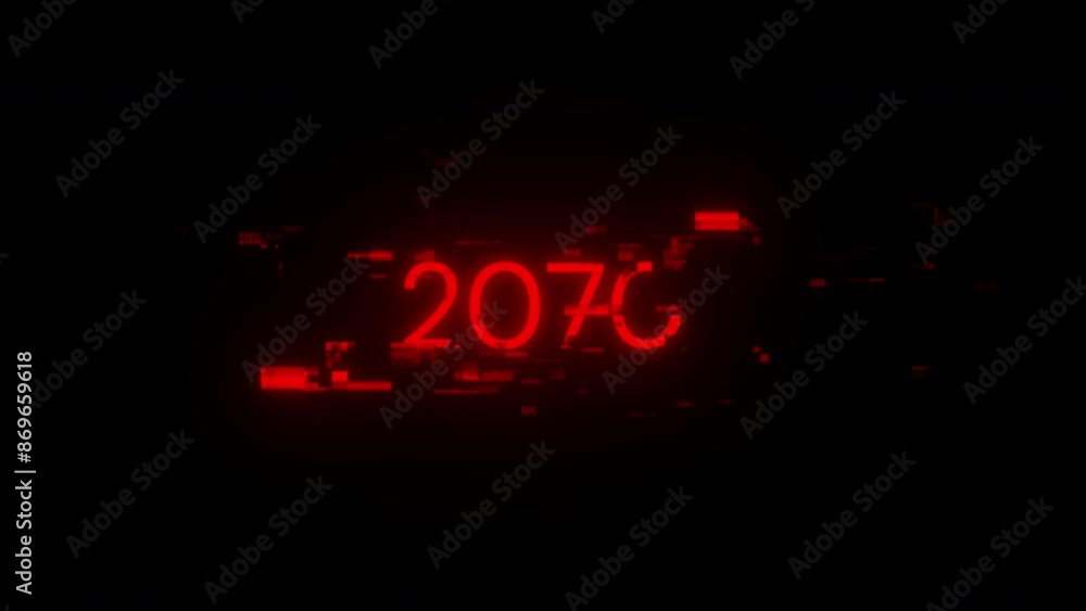 Poster 2070 text with screen effects of technological failures. spectacular screen glitch with various kind