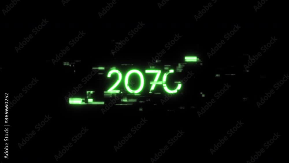 Poster 2070 text with screen effects of technological failures. spectacular screen glitch with various kind