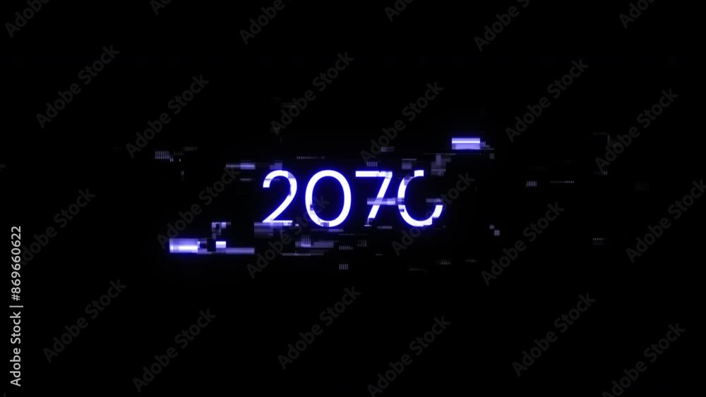 Poster 2070 text with screen effects of technological failures. spectacular screen glitch with various kind