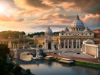 Fototapeta premium Vista panorámica de la Ciudad del Vaticano desde un punto de vista elevado