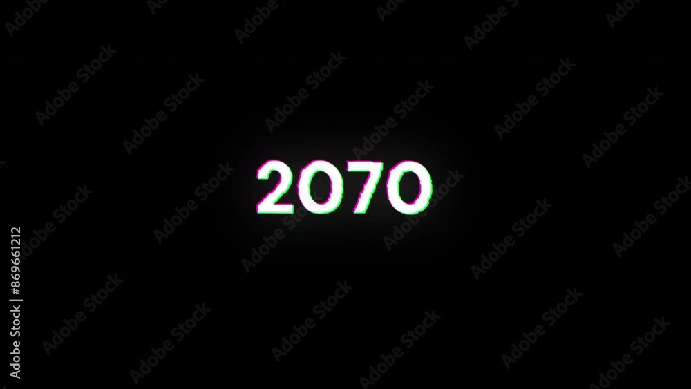 Poster 2070 text with screen effects of technological failures. spectacular screen glitch with various kind