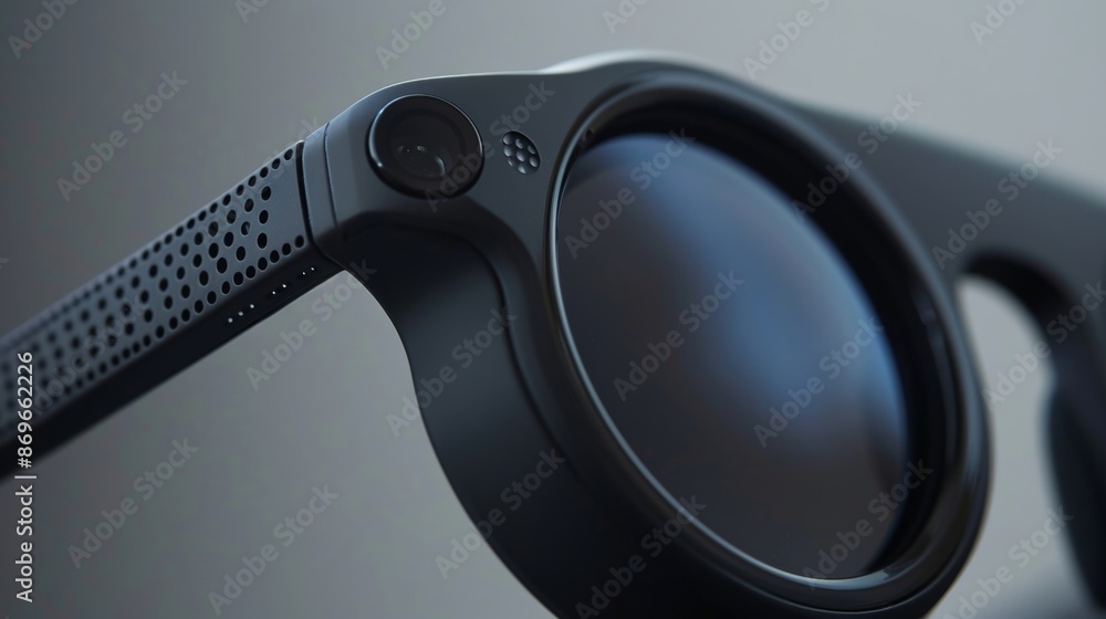 Poster a closeup of the lenses of these smart sunglasses which are made of a special material that automati