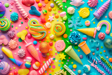Set of colorful candies and lollipop colorful background
