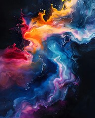 ultra vibrant etherial water color on black background