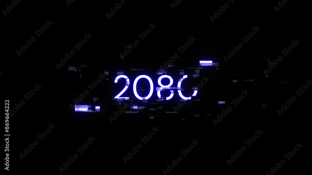 Poster 2080 text with screen effects of technological failures. spectacular screen glitch with various kind