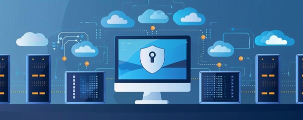 Workload balancing, integrating security protocols, flat design illustration