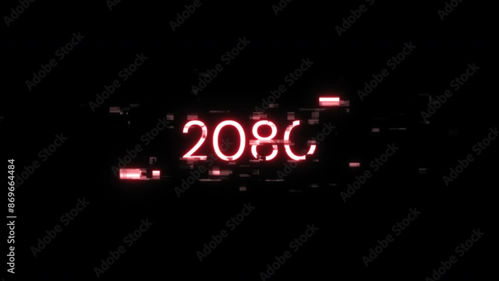 Poster 2080 text with screen effects of technological failures. spectacular screen glitch with various kind