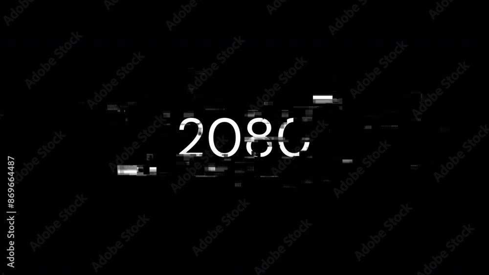 Poster 2080 text with screen effects of technological failures. spectacular screen glitch with various kind