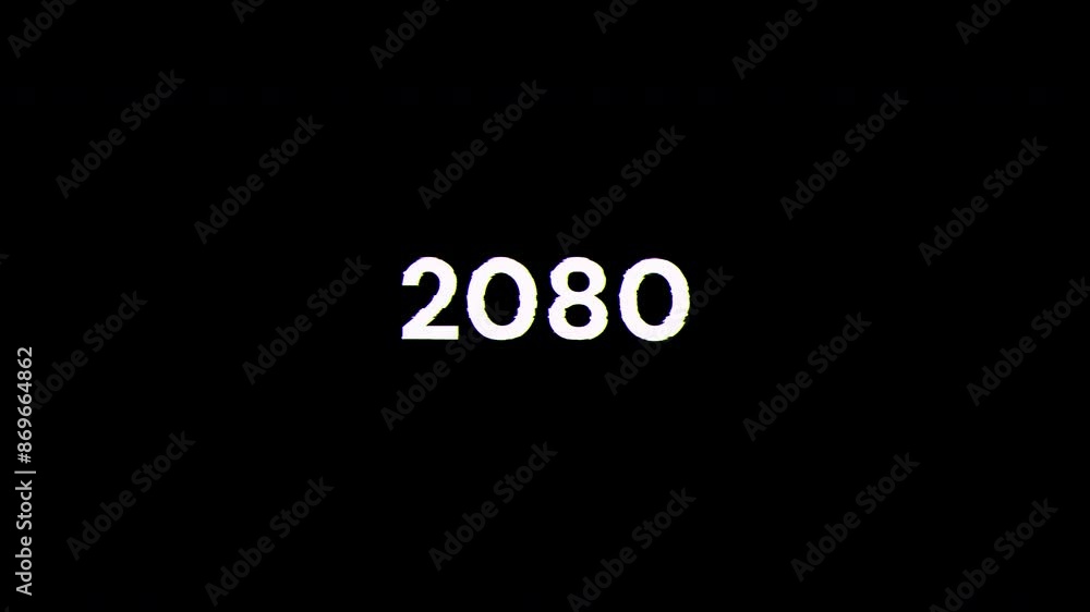 Poster 2080 text with screen effects of technological failures. spectacular screen glitch with various kind