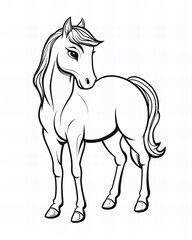 Elegant Horse Line Art Illustration, Equestrian Profile View, Animal Drawing