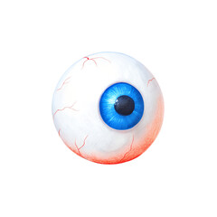 Close-up of a detailed 3D blue eyeball with clear veins and realistic texture, isolated on a white background.