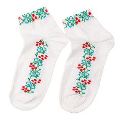 Beautiful comfortable women's socks. Isolated on transparent. Top view. Flat lay.