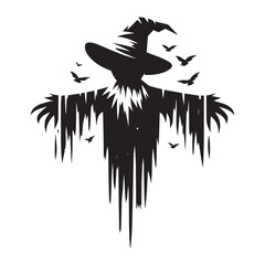 Obraz premium Scarecrow scary halloween character silhouette vector illustration isolated on white background