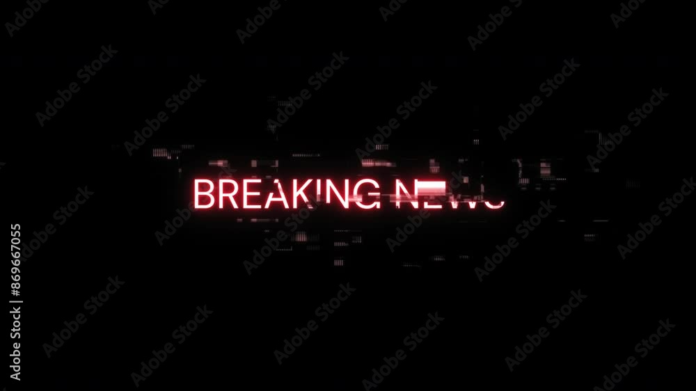 Poster breaking news text with screen effects of technological failures. spectacular screen glitch with var