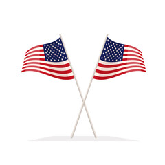 Two crossed USA flag waving on white background. Vector illustration for Independence day.
