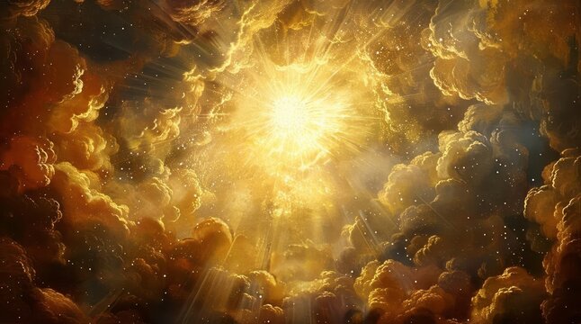 Painting of clouds and sun light, Golden sky background for Jesus Christ, the Son of God, Angel, Fairy blessing. - Powered by Adobe