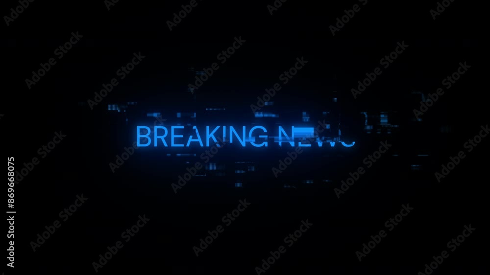 Aufkleber breaking news text with screen effects of technological failures. spectacular screen glitch with var