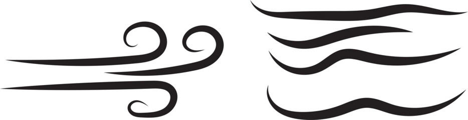 Set wind blow line icon. Blowing wind outline icons. Windy weather symbol, logo - vector