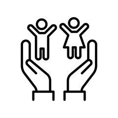 child protect icon linear logo mark in black and white