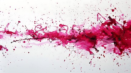 Fototapeta premium Intriguing patterns formed by vibrant ruby paint splatters on a clean white canvas.