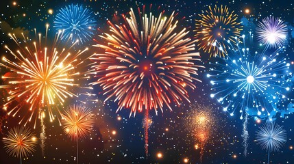 Fototapeta premium Fourth of July Fireworks: Explosive fireworks display lighting up the sky for Independence Day. 