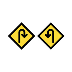 Left & Right U-Turn Warning icon linear logo mark in black and white