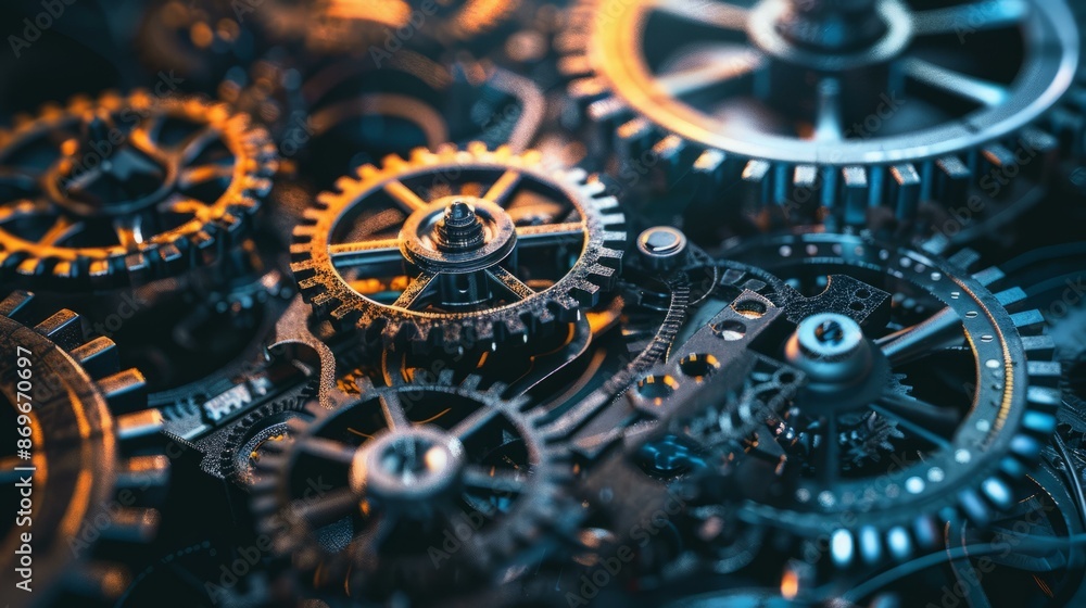 Aufkleber interlocking gears and cogwheels background. close-up of intricate gears and cogwheels, showcasing t