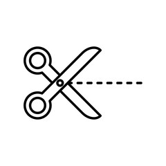 Scissors trim cut icon linear logo mark in black and white