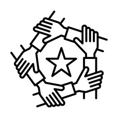 Unity and teamwork icon linear logo mark in black and white