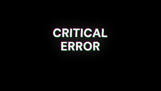 Critical error text with screen effects of technological failures. Spectacular screen glitch with various kinds of interference. Looped